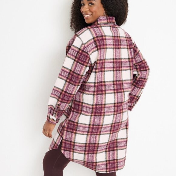 Maurices Jackets & Blazers - Maurices Wine Plaid Faux Wool Shacket